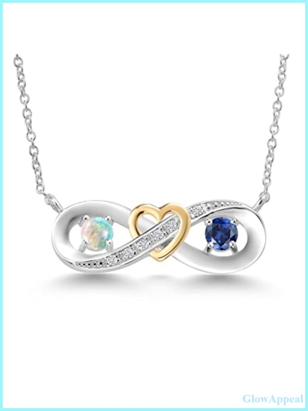 925 Sterling Silver & 10K Yellow Gold Opal Sapphire Diamond Heart Infinity